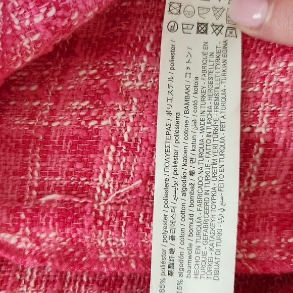 Zara Pink Plaid Tweed Button Down Long Sleeve Jacket Extra Small - Picture 6 of 8